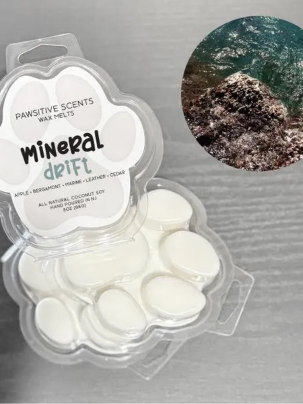 Wax Melt Paw Print/Mineral Drift Scent/Vegan Coconut Soy Wax